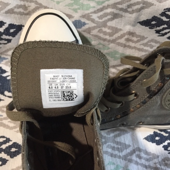 New RARE Converse Olive Green Studded High Tops - Picture 6 of 7